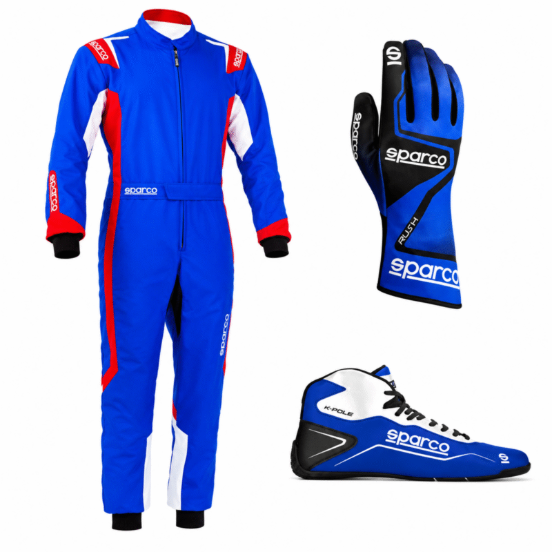 Sparco K-Pole karting shoes in blue and white racing boots for go kart racing