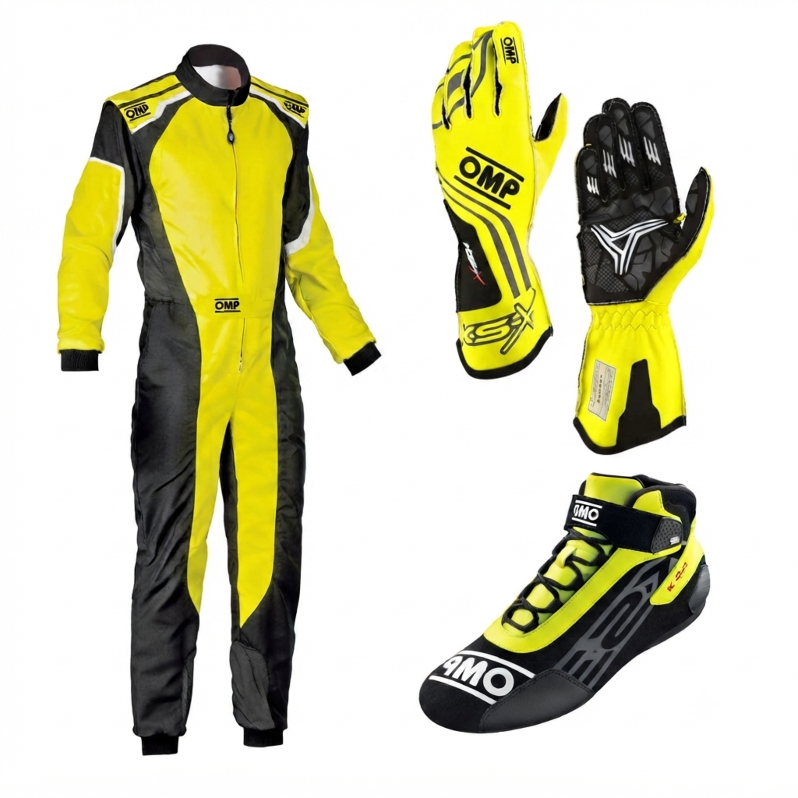 Premium Fluo Yellow OMP Karting Gear Kit | Kartwears Premium Fluo Yellow OMP Karting Gear Kit | Kartwears