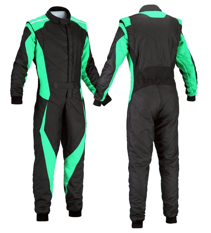 Go Kart Black & Green Colour Race Suit Digital Printed Made To Measure Level 2 Karting