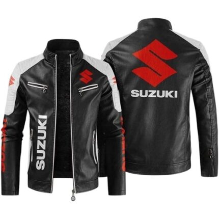Suzuki Motorcycle Leather Jacket – Men’s Cowhide Biker Riding Jacket