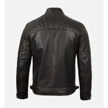 Men’s Cafe Racer Motorcycle Jacket – Genuine Leather, Quilted Design & Zipper Pockets