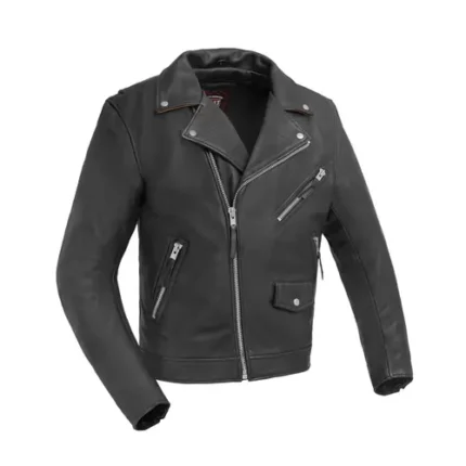 Black Leather Motorcycle Jacket Cowhide Asymmetrical Biker Jacket