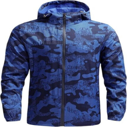 Men’s Blue Camouflage Windbreaker Jacket | Lightweight Waterproof Outdoor Coat