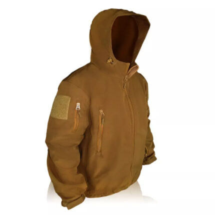 Men's Tactical Softshell Hooded Jacket - Windproof & Water-Resistant Outdoor Military Jacket in Coyote Brown