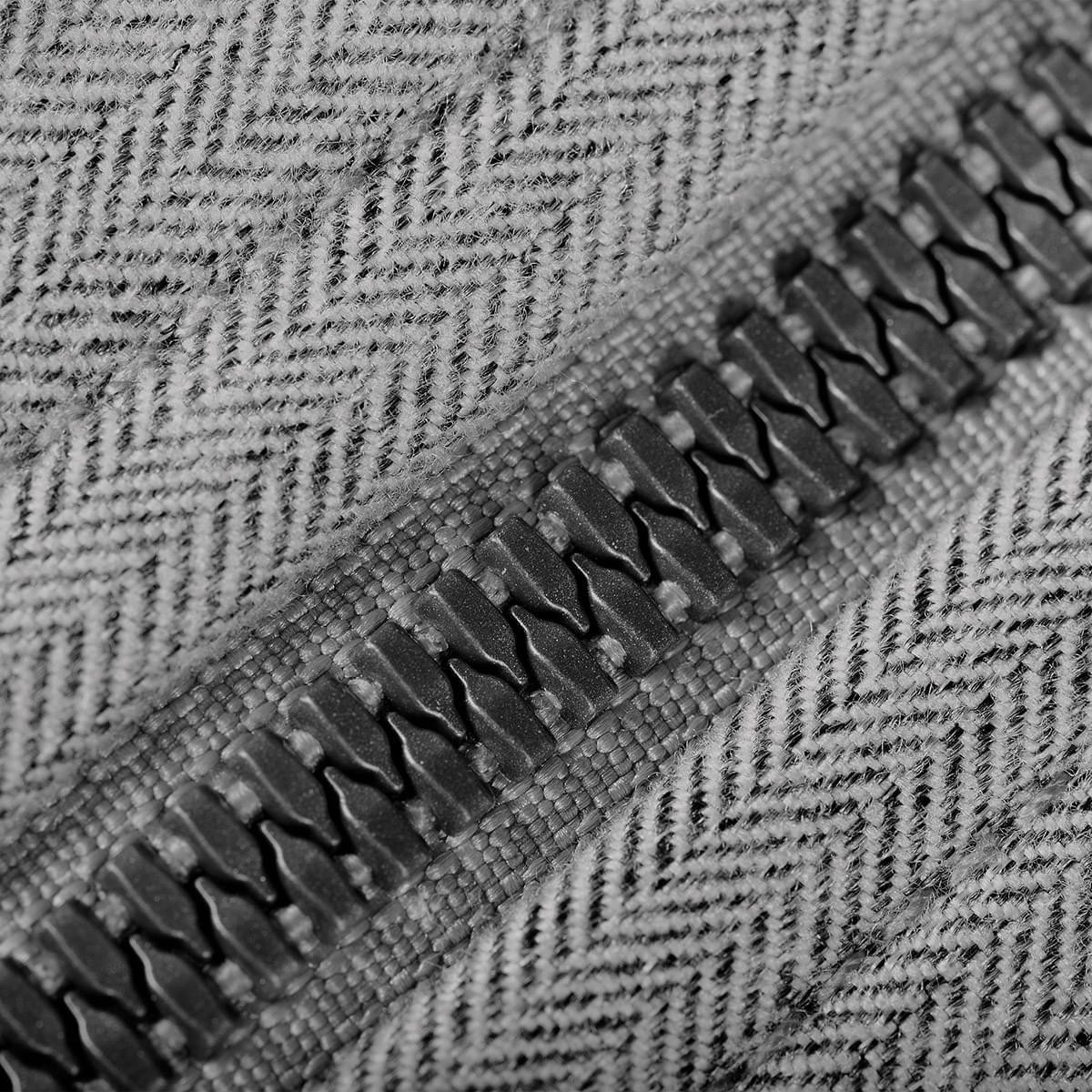 Men’s Herringbone Textured Jacket with Rib Trim and Metal Zipper