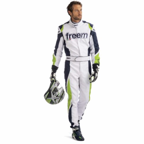 Custom K19 Kart Racing Suit - White, Navy, and Lime Green