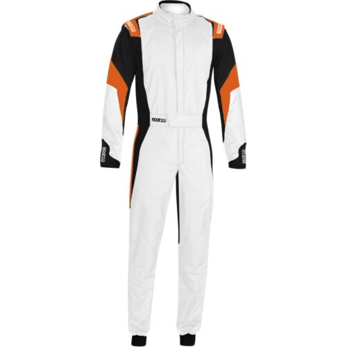 Sparco Competition Racing Suit - Advanced Fire-Resistant Motorsports Gear in White/Black/Orange - S