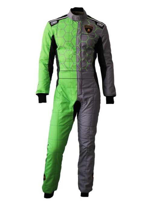 OMP Go Kart Race Suit Green and Grey Digital Printed Made to Measure Level 2 Karting