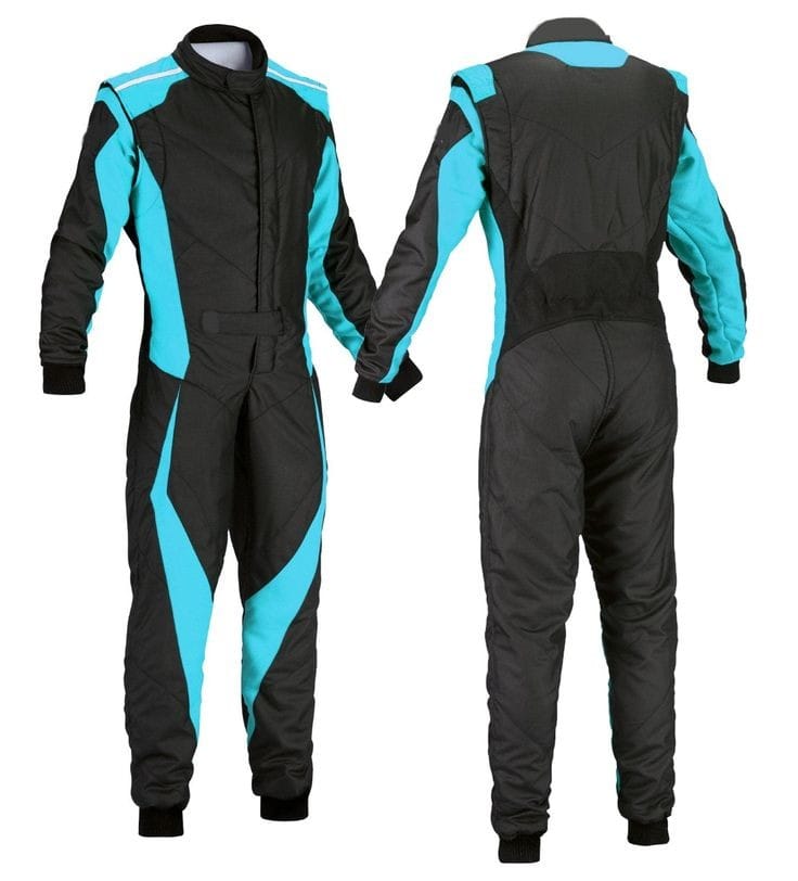 OMP Go Kart Race Suit Light Blue and Black Digital Printed Made to Measure Level 2 Karting CE FIA Approved