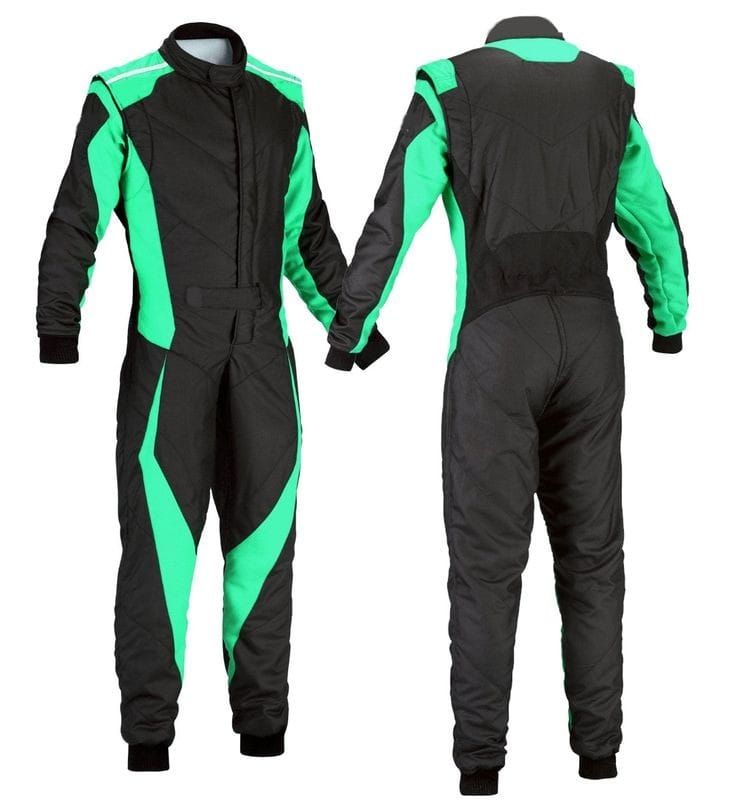 OMP Go Kart Race Suit Light Green and Black Digital Printed Made to Measure Level 2 Karting
