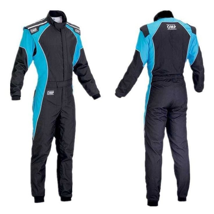 OMP Go Kart Race Suit Blue and Black Digital Printed Made to Measure Level 2 Karting CE FIA Approved