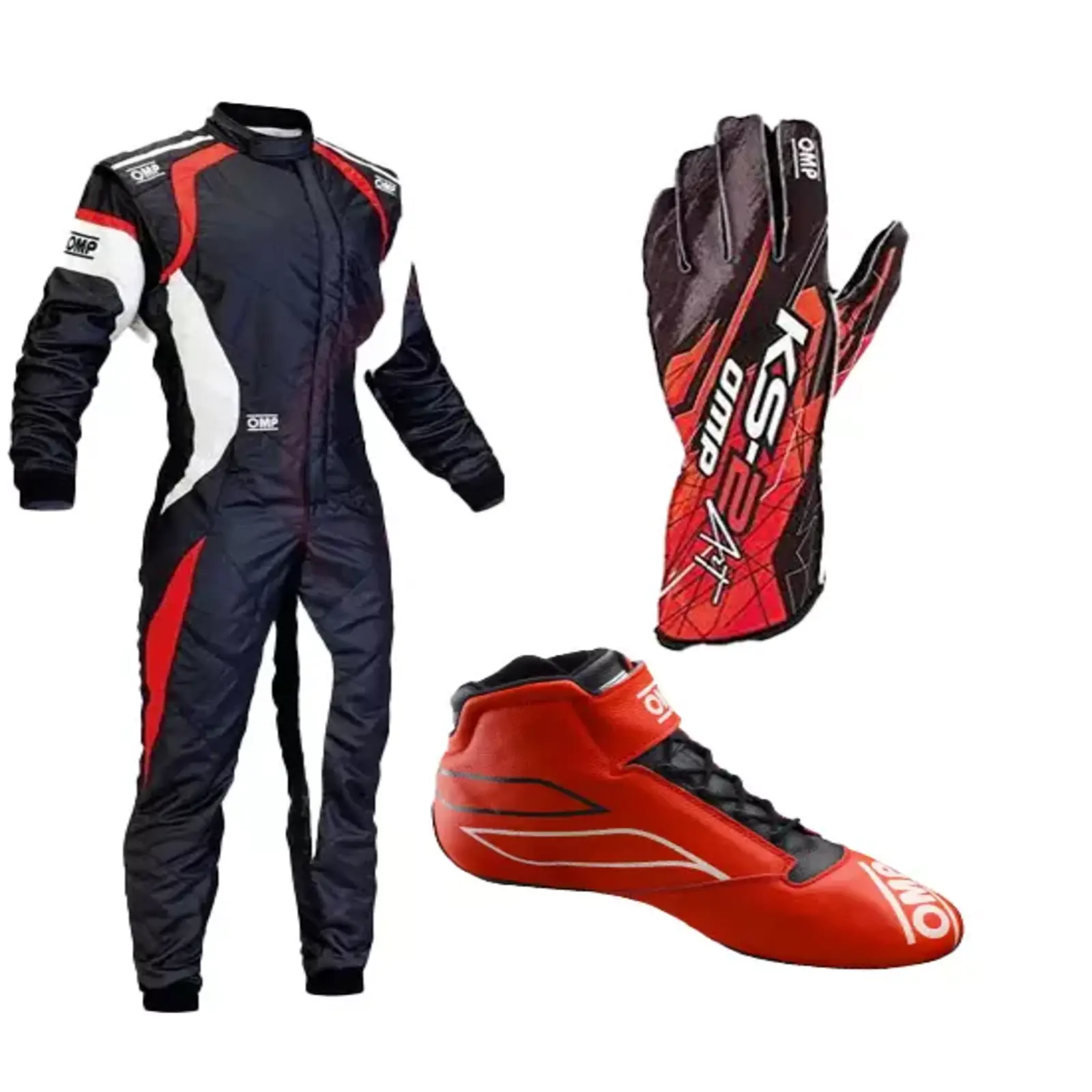 OMP KS-2 Karting Suit Kit | Pro Level 2 Black Red Track Set