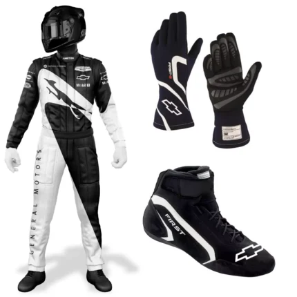 Chevrolet Go Kart Racing Complete Kit With Suit, Shoes, and Gloves Digital Printed Level 2 Suit CE FIA Approved