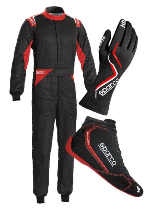 Sparco Go Kart Racing Complete Kit with Suit, Gloves and Shoes Digital Printed Level 2 Suit CE