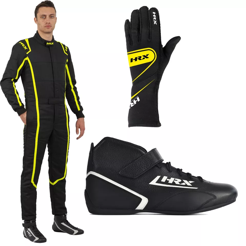 HRX Go Kart complete kit With Suit, Shoes, And Gloves Digital Printed  Karting with Customize Sizing HRX Go Kart complete kit With Suit, Shoes, And Gloves Digital Printed  Karting with Customize Sizing