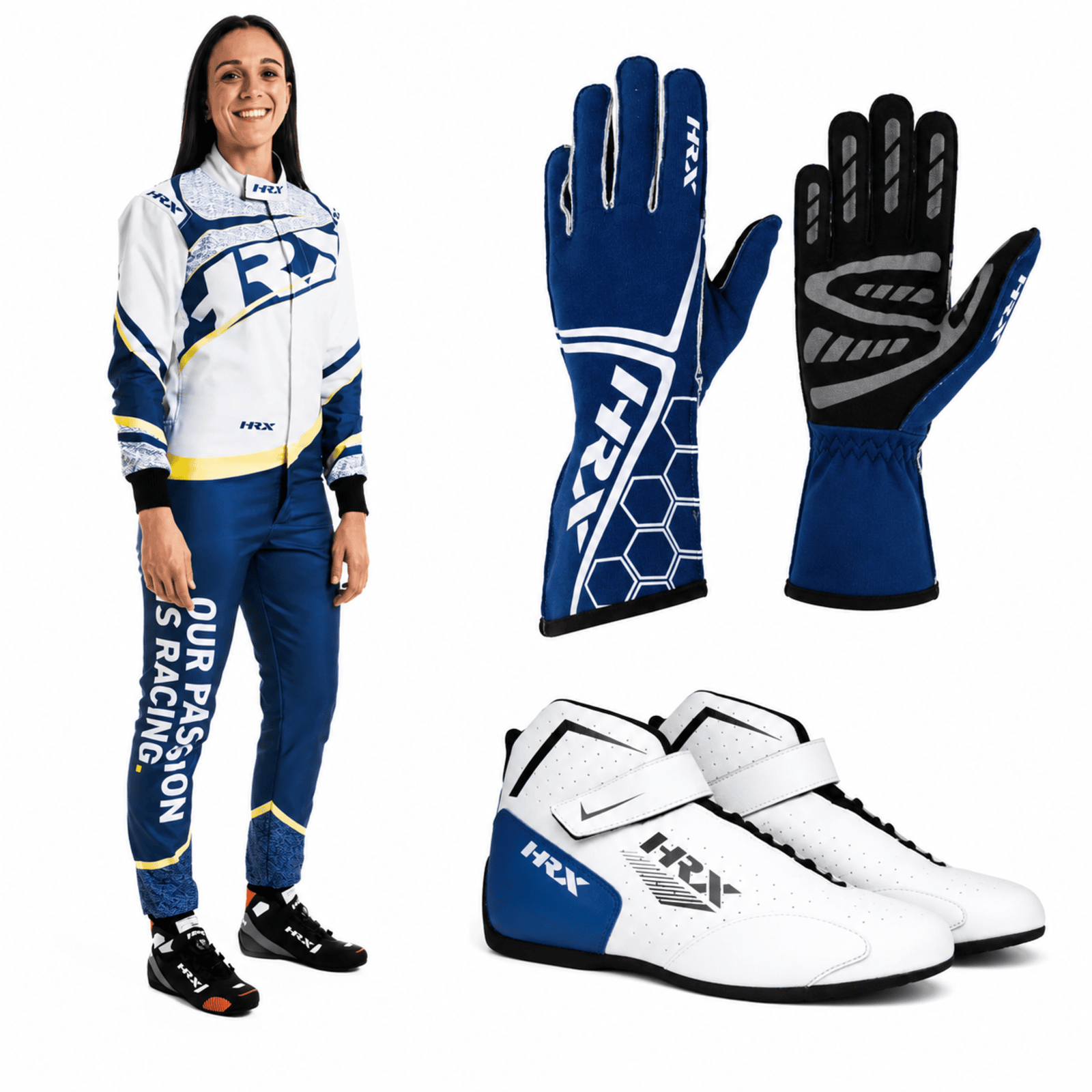 Premium Blue & White HRX Karting Gear | Racing Apparel & Accessories