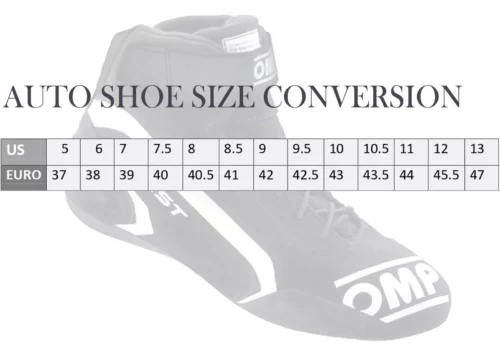 Go Kart Racing Boots size chart