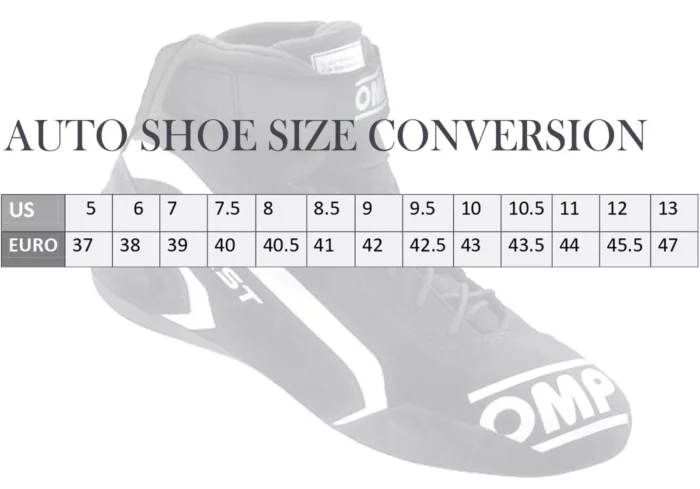 Go Kart Racing Boots size chart