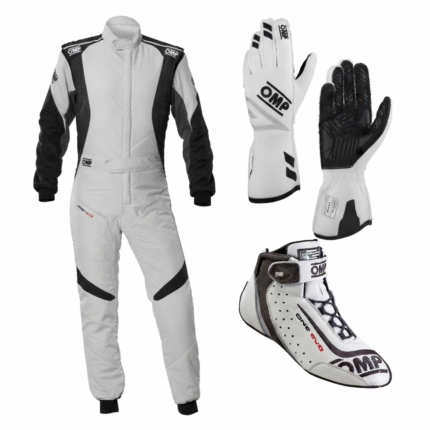 OMP Racing Kit: White & Black First Evo Suit, One Evo X Gloves & One Evo Performance Shoes | Kartwears