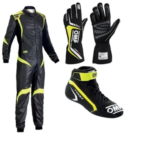 OMP First Racing Suit Kit | Black Fluo Yellow Track Set