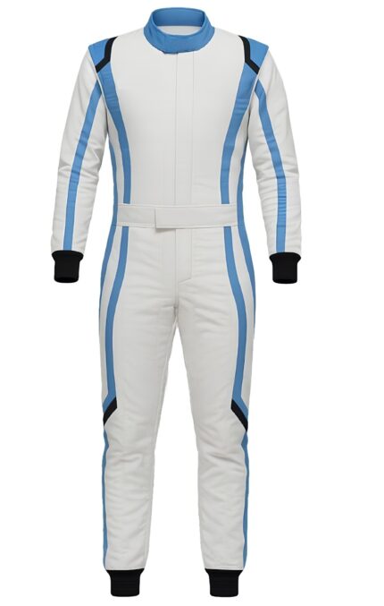 Digital printed one-piece go-kart racing suit featuring vibrant custom graphics and ergonomic design for professional karting.