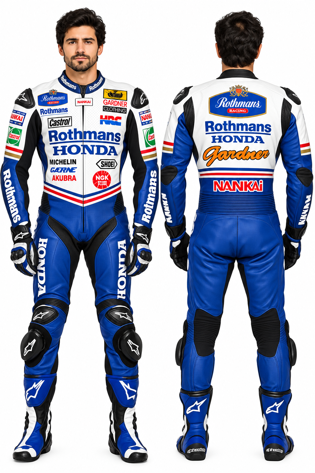 Rothmans Honda Nankai One-Piece Leather Motorcycle Racing Suit - Image 3