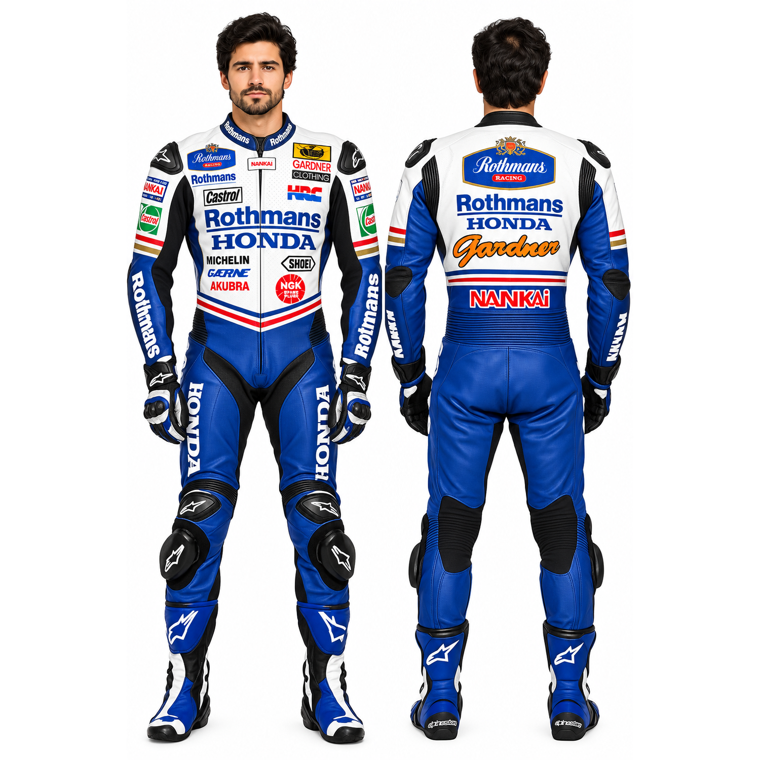 Rothmans Honda Nankai One-Piece Leather Motorcycle Racing Suit
