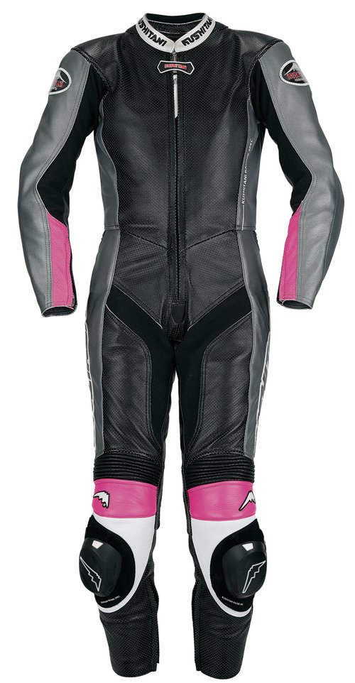 Kushitani Glide Suit KL-0065XX Ladies One-Piece Leather Motorcycle Racing Suit - Black / Gray / Pink Track Leathers
