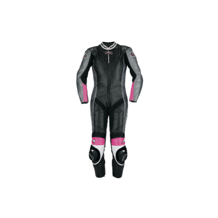 Kushitani Glide Suit KL-0065XX Ladies One-Piece Leather Motorcycle Racing Suit - Black / Gray / Pink Track Leathers