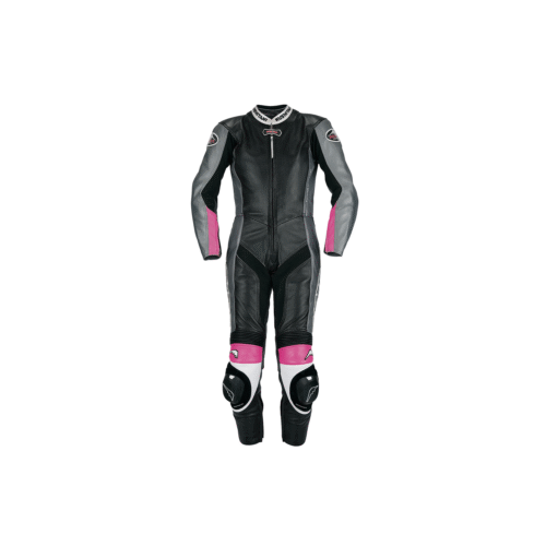 Kushitani Glide Suit KL-0065XX Ladies One-Piece Leather Motorcycle Racing Suit - Black / Gray / Pink Track Leathers