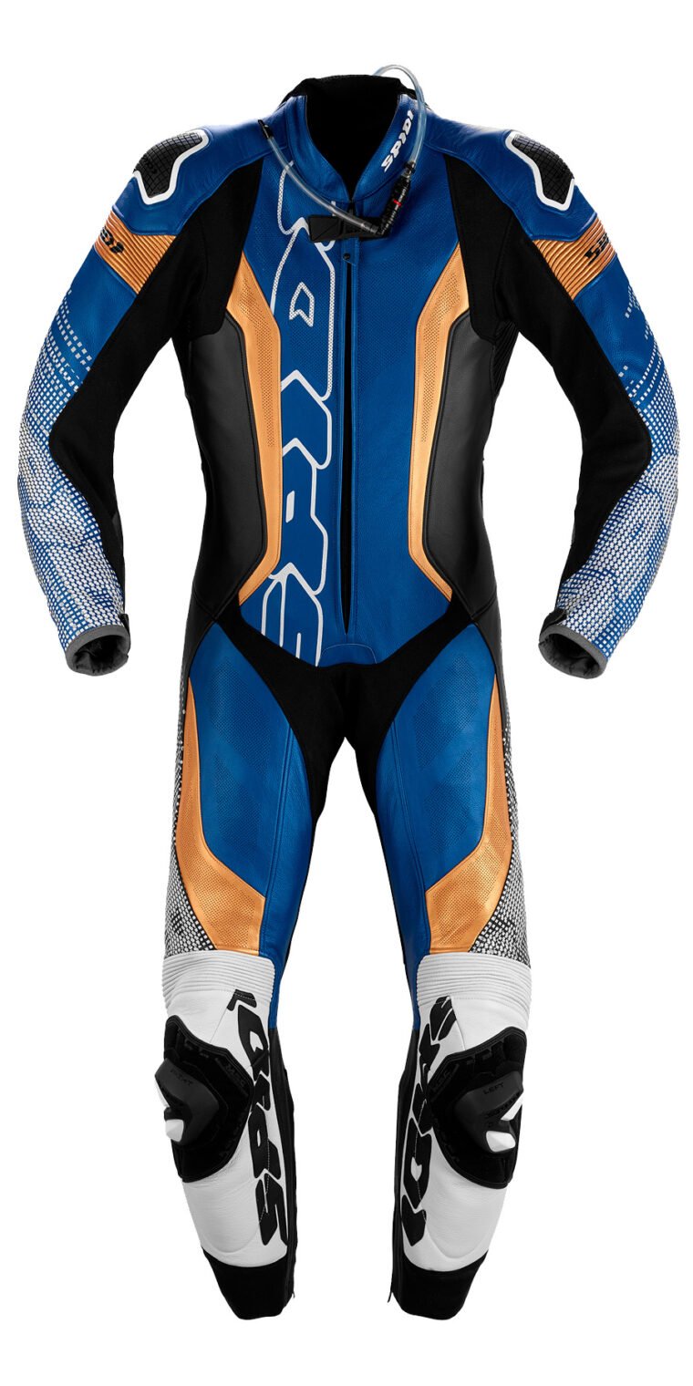 Spidi Supersonic Perforated Pro One-Piece Motorcycle Leather Racing Suit - Blue / Gold / Black Track Leathers