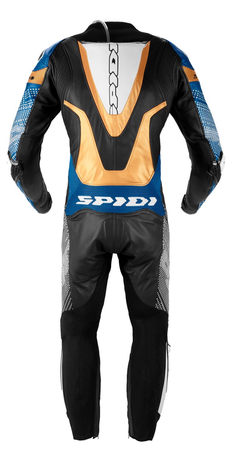 Spidi Supersonic Perforated Pro One-Piece Motorcycle Leather Racing Suit - Blue / Gold / Black Track Leathers