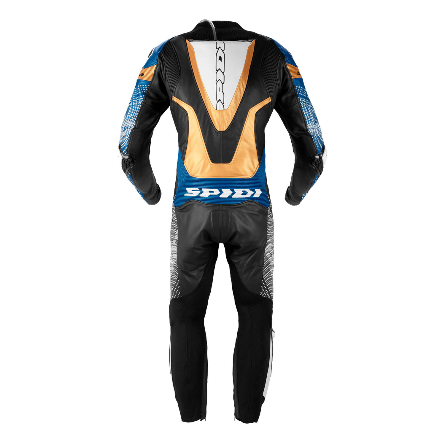 Spidi Supersonic Perforated Pro One-Piece Motorcycle Leather Racing Suit - Blue / Gold / Black Track Leathers