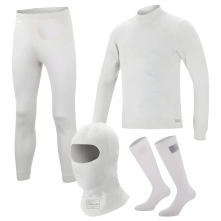 Unisex karting inners kit with balaclava, dri-fit top, pants, and socks for motorsports