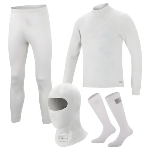 Unisex karting inners kit with balaclava, dri-fit top, pants, and socks for motorsports