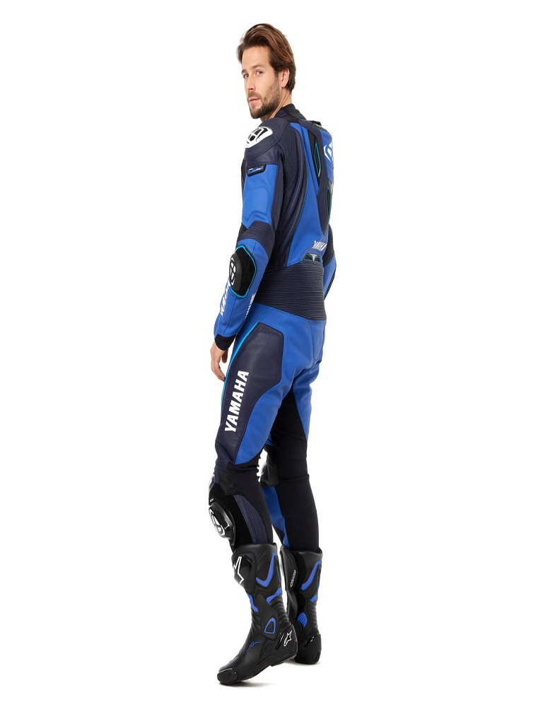 Mens Yamaha Motorcycle Racing Leather Suit Professional Biker Gear with Knee Sliders and Full Body Protection