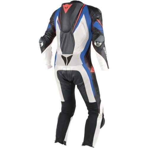 Dainese Aero Evo D1 One-Piece Leather Motorcycle Racing Suit - White / Black / Blue / Red Performance Track Leathers