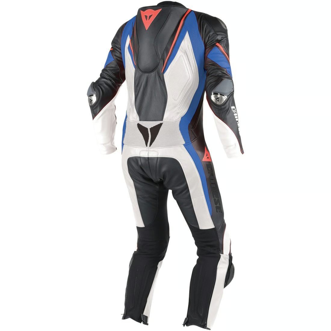 Dainese Aero Evo D1 One-Piece Leather Motorcycle Racing Suit - White / Black / Blue / Red Performance Track Leathers