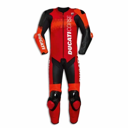 Ducati Corse C7 One-Piece Leather Motorcycle Racing Suit - Red / Black / White Track Leathers by Dainese