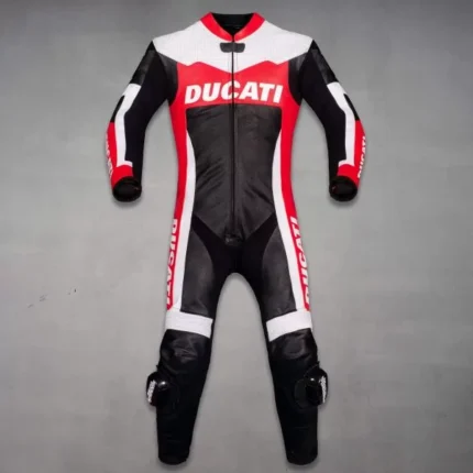 Mens ducati racing leather motorbike suit with knee sliders aerodynamic design and full body protective riding gear (Copy)