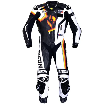 Men's racing leather suit engineered for performance protection and comfort built for speed and professional riders
