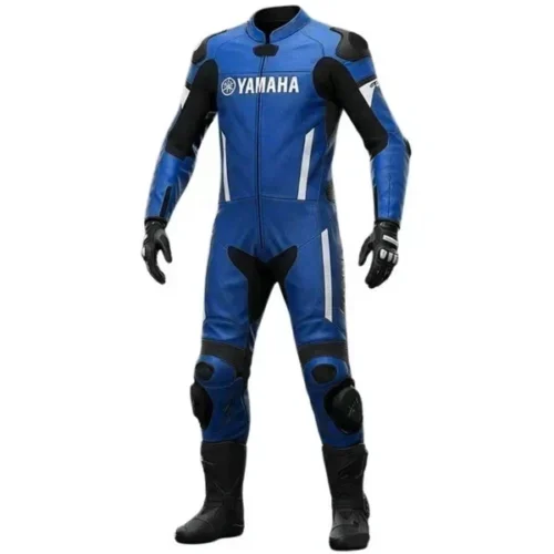 Yamaha Racing One-Piece Leather Motorcycle Racing Suit - Blue / White / Black Professional Performance Track Biker Suit