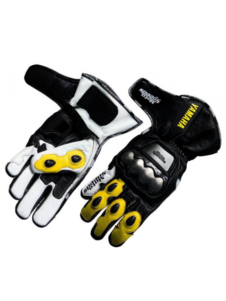 Yamaha Racing Leather Motorbike Gloves with Reinforced Knuckle Armor for High-Performance Riding