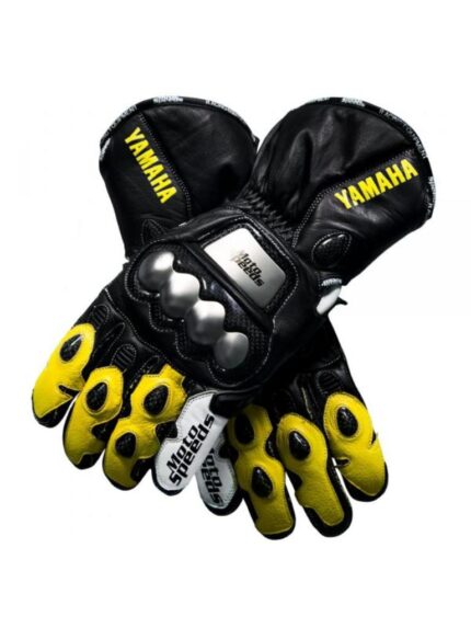 Yamaha Racing Leather Motorbike Gloves with Reinforced Knuckle Armor for High-Performance Riding