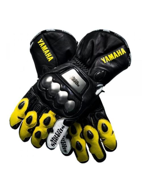 Yamaha Racing Leather Motorbike Gloves with Reinforced Knuckle Armor for High-Performance Riding