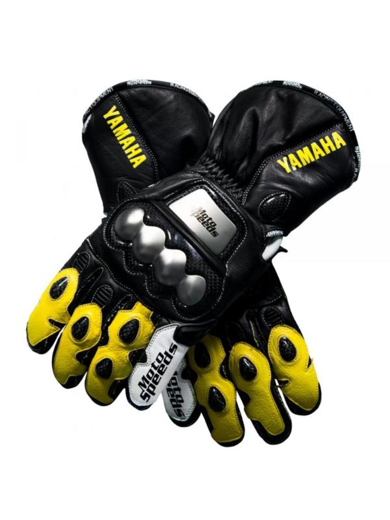Yamaha Racing Leather Motorbike Gloves with Reinforced Knuckle Armor for High-Performance Riding
