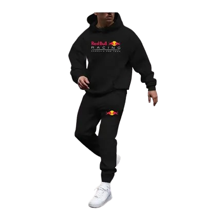 Red Bull Racing Two-Piece Tracksuit Set – Pullover Hoodie and Jogger Pants in Polyester Fleece Fan Apparel