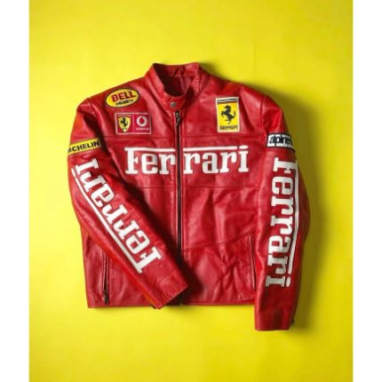 Ferrari Racing Leather Jacket Premium Motorsport Style Rider Outerwear with Bold Speed-Inspired Design