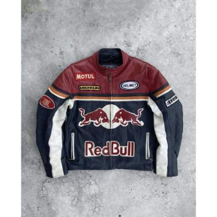 Red Bull Leather Racing Moto Jacket Vintage Rider Style Bold Motorsport Design High-Quality Craftsmanship Apparel