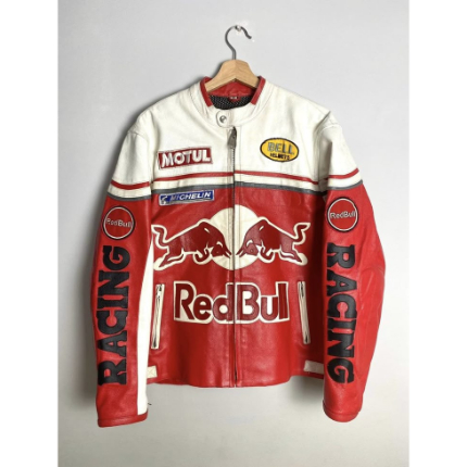 Red Bull Leather Racing Moto Jacket Vintage Rider Style Bold Motorsport Design High-Quality Craftsmanship Apparel